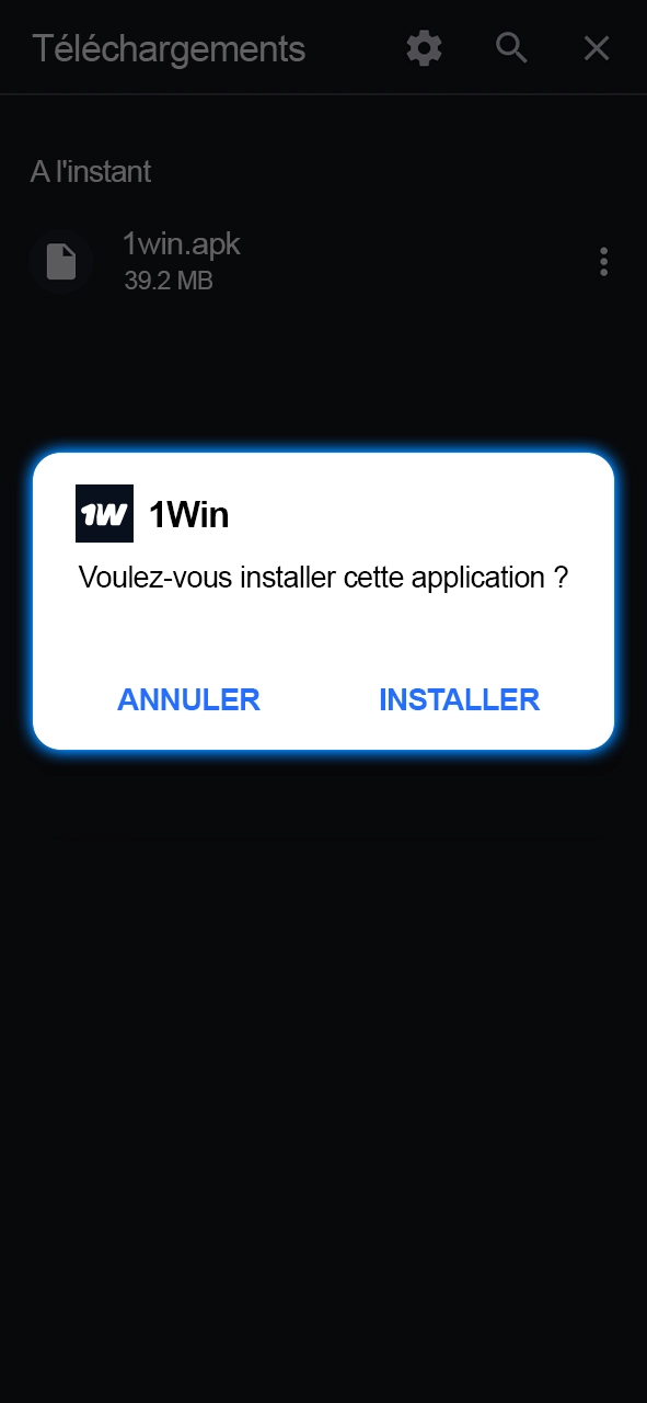 Suivez les instructions pour installer correctement l'application 1Win.
