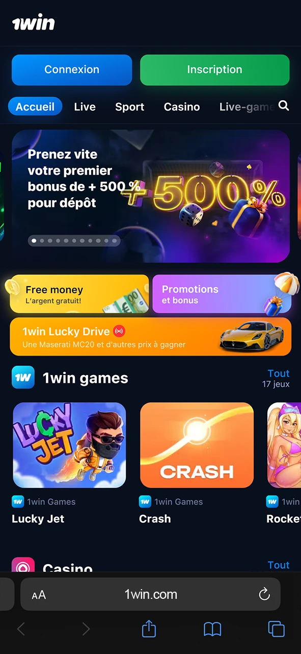 Ouvrez le site Web de 1Win sur votre téléphone.