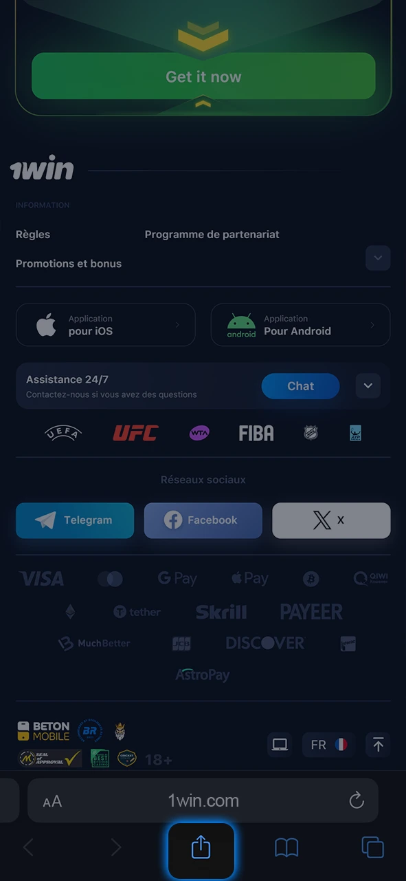 Commencez le processus de téléchargement de l'application 1Win en cliquant sur le bouton.