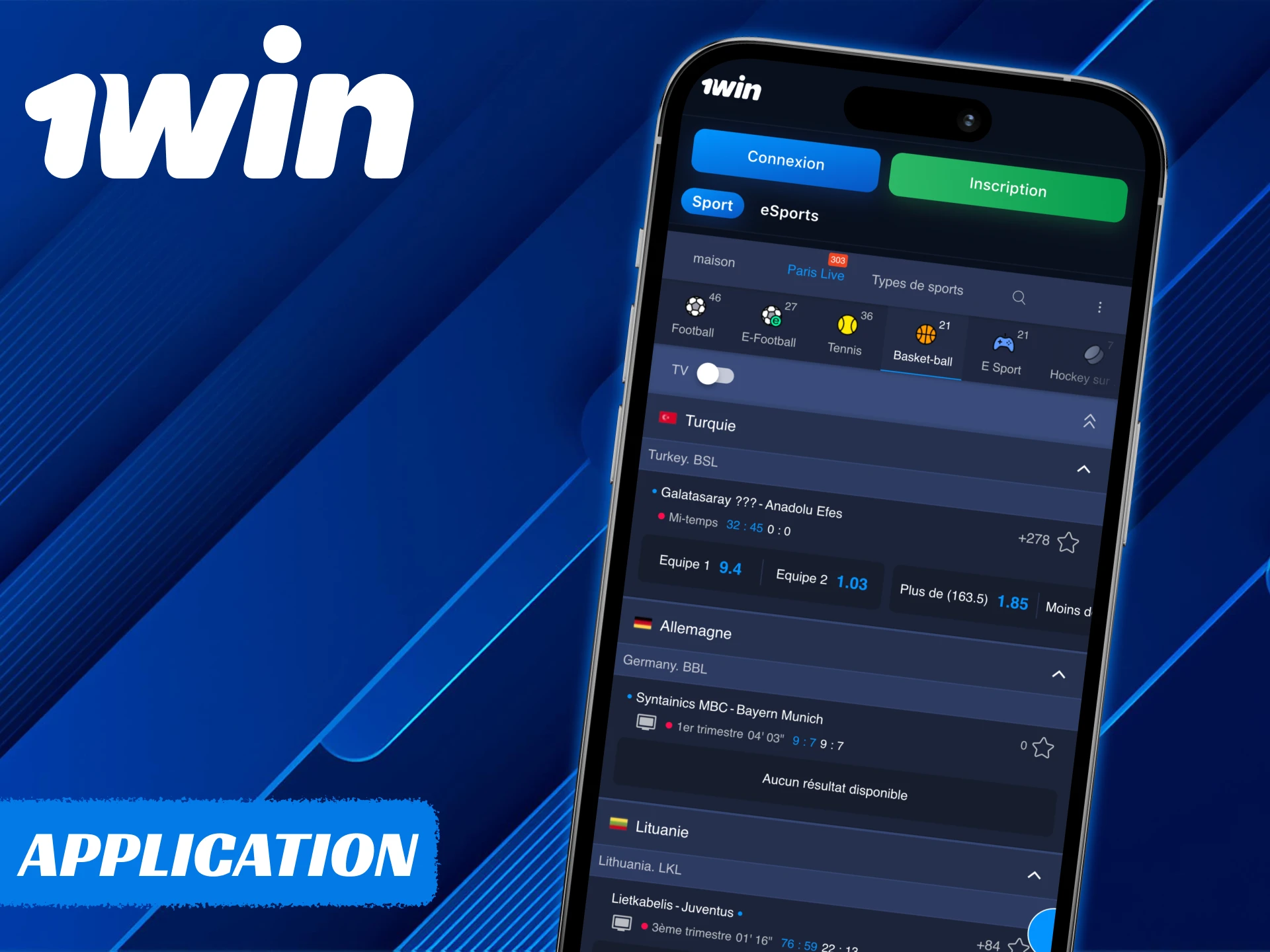 Installez l'application 1Win et profitez des paris sur le basket.