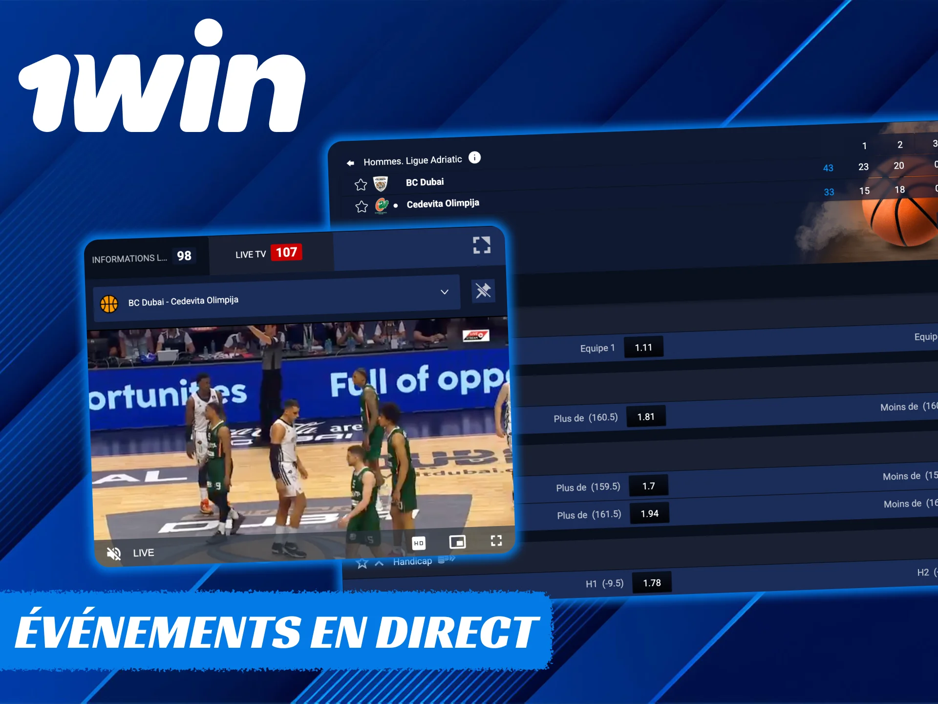 1Win prend en charge les paris en direct sur le basket-ball.