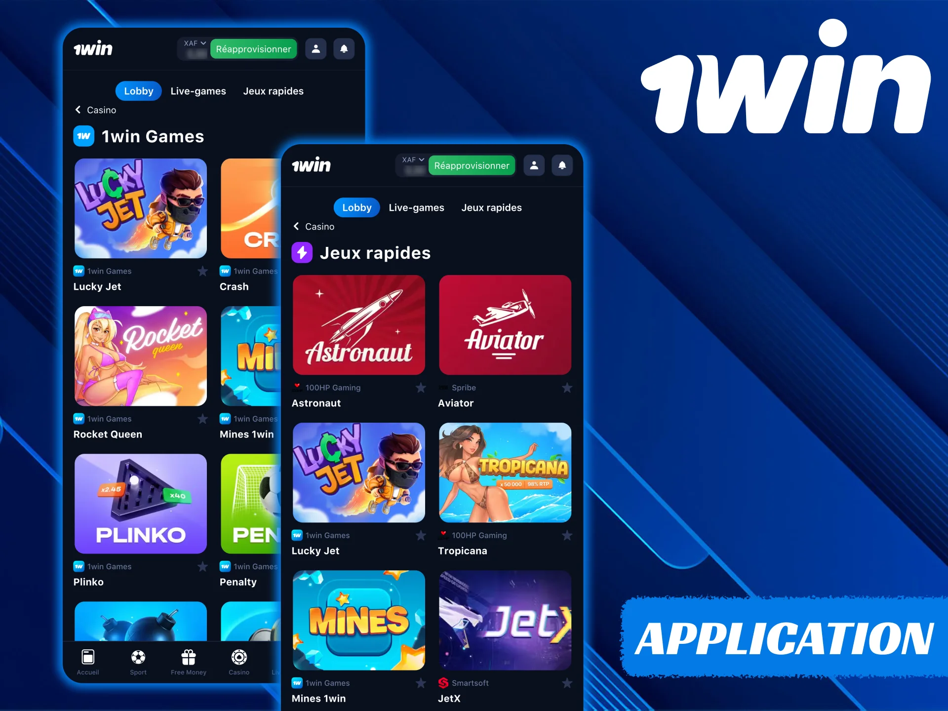 Profitez des jeux de casino sur l'application 1Win.