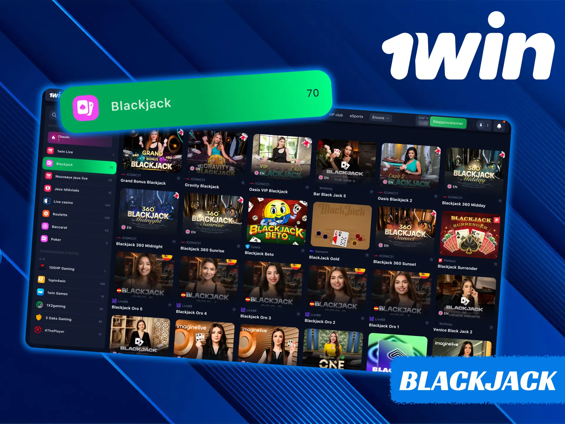 Essayez de jouer au Blackjack sur la plateforme 1Win.