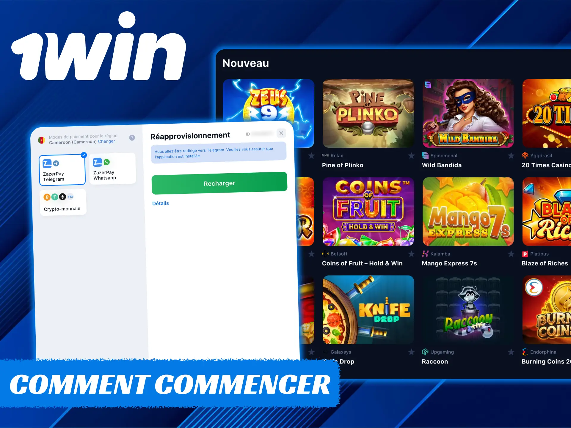 Vous pouvez facilement commencer à jouer au casino 1Win.