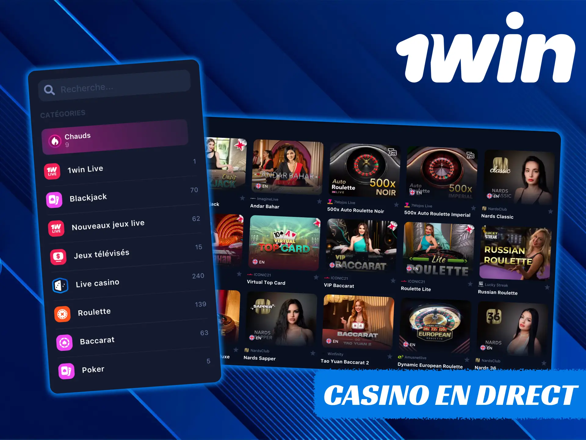 Plongez dans l'atmosphère d'un vrai casino avec 1Win.
