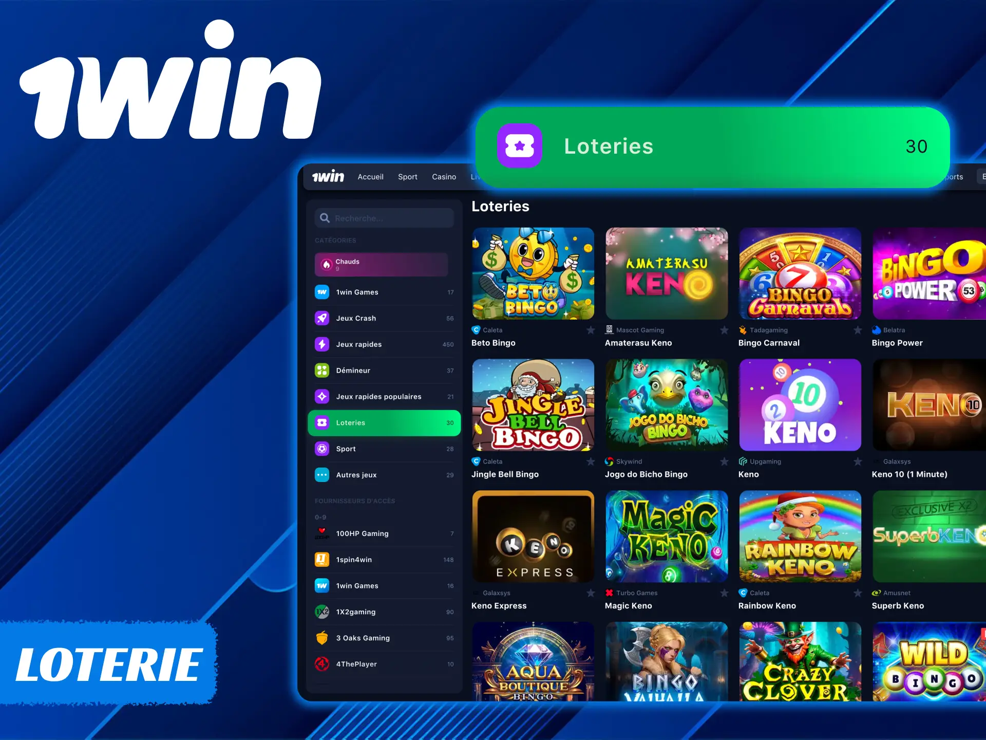Obtenez des gains instantanés avec les loteries 1Win.