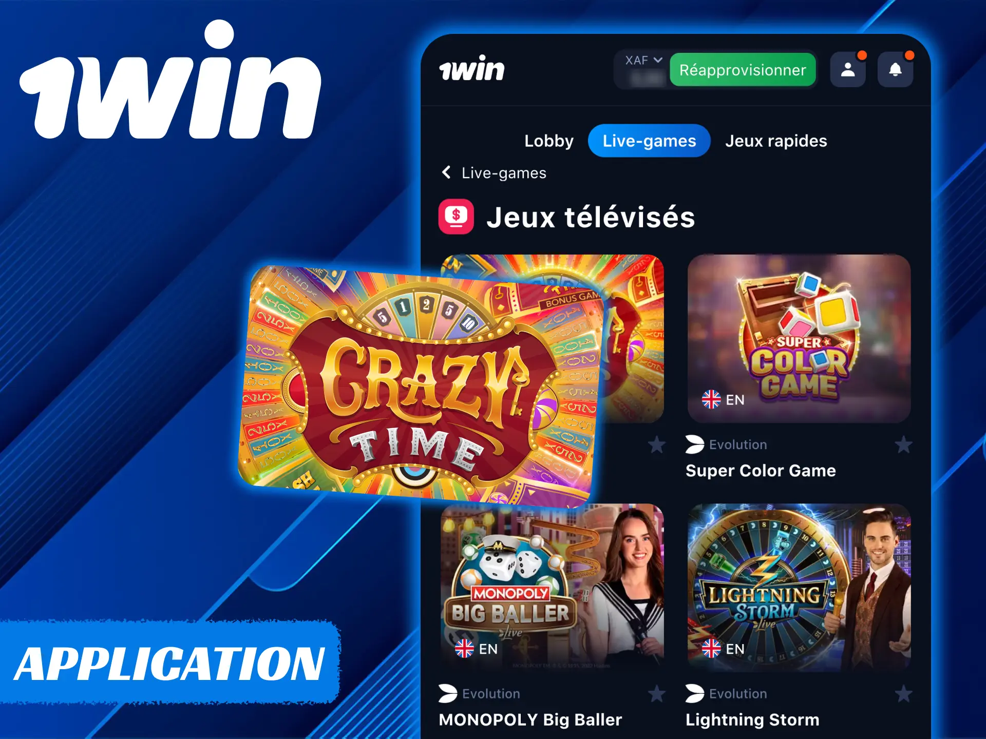 1Win Crazy Time dispose d'une application pratique pour Android et iOS.