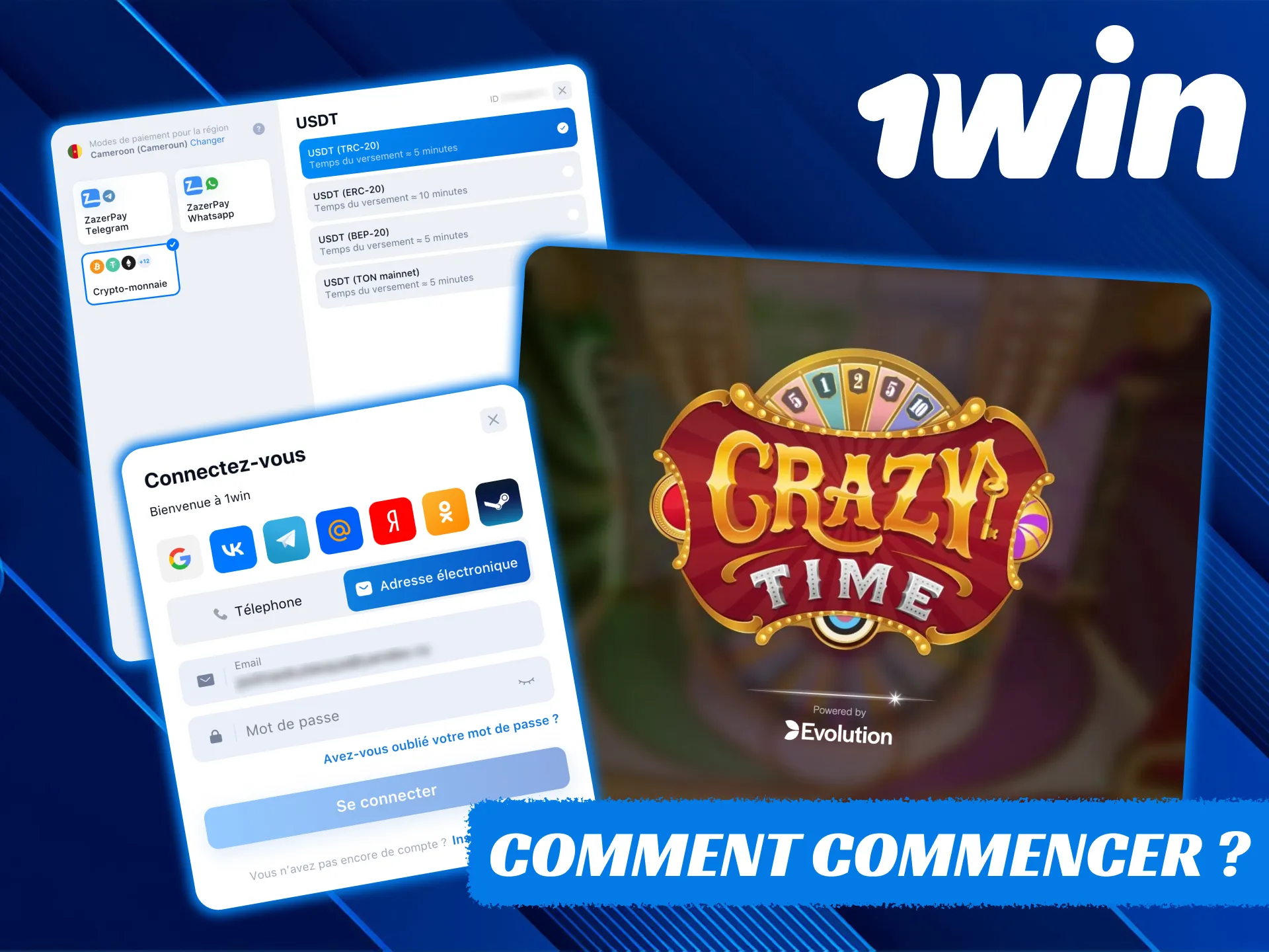 Quelques minutes suffisent pour commencer à jouer à 1Win Crazy Time.
