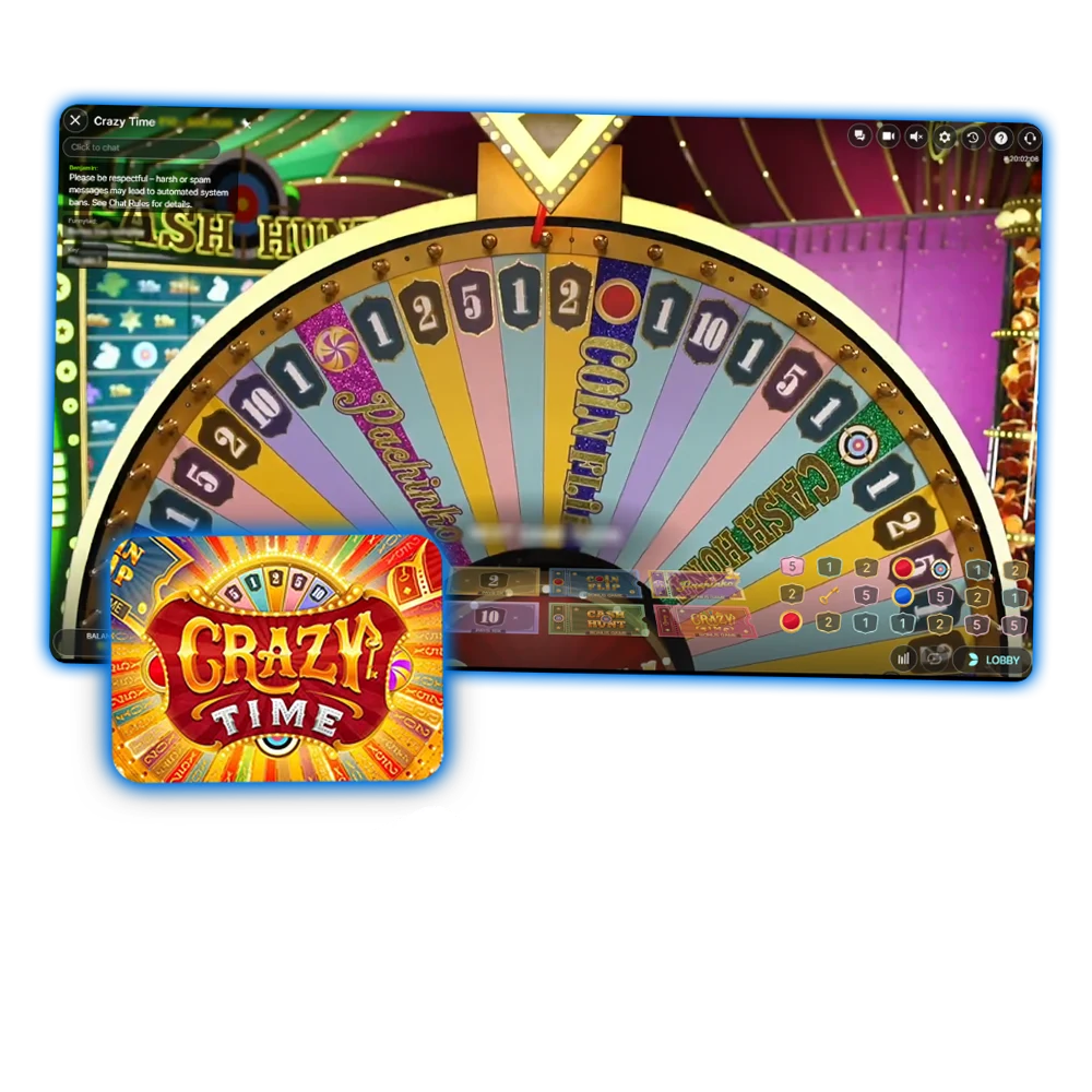 Regardez la roue tourner dans le jeu Crazy Time sur 1Win.