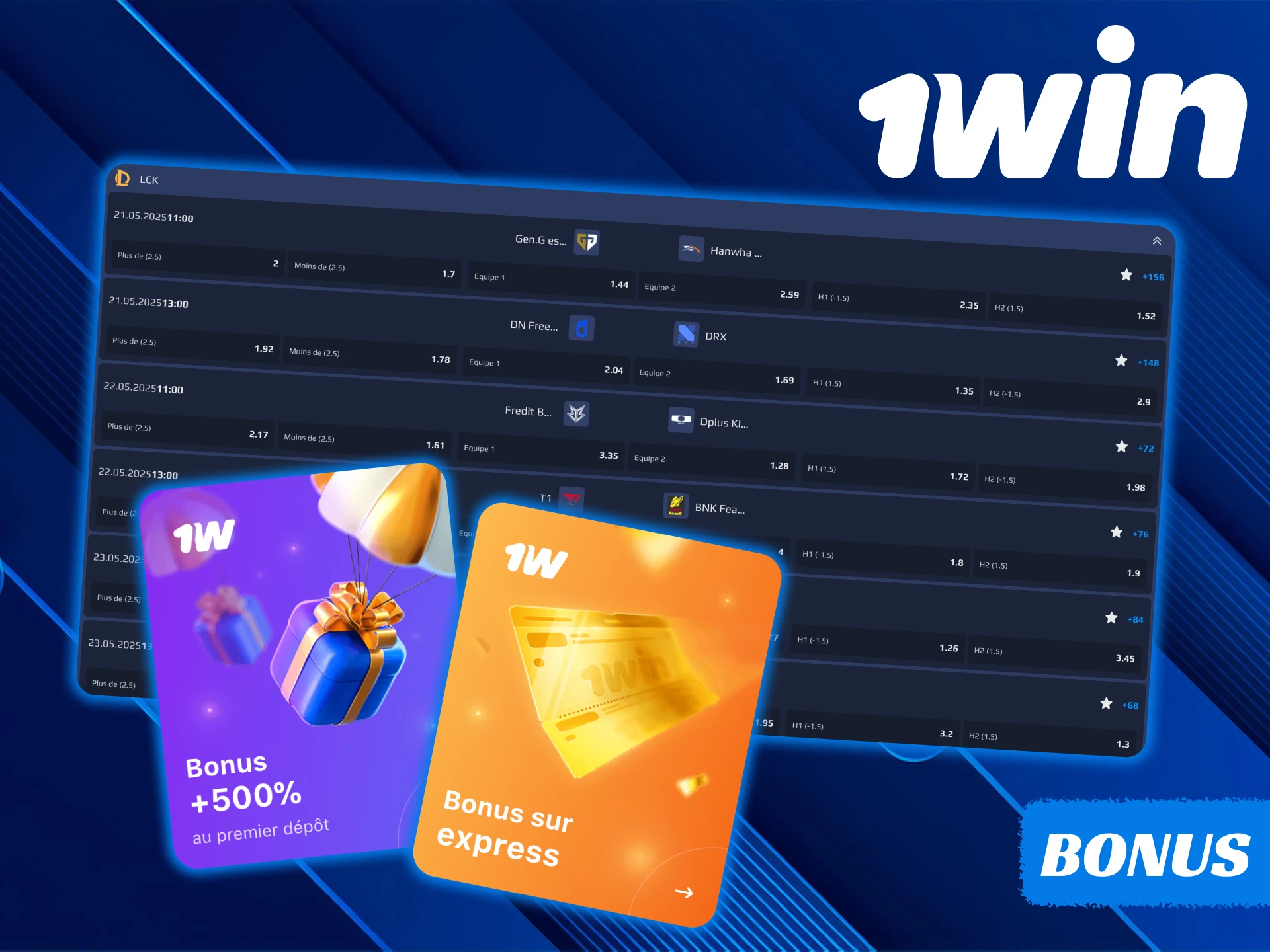 1Win offre plusieurs bonus pour les paris sur les eSports.