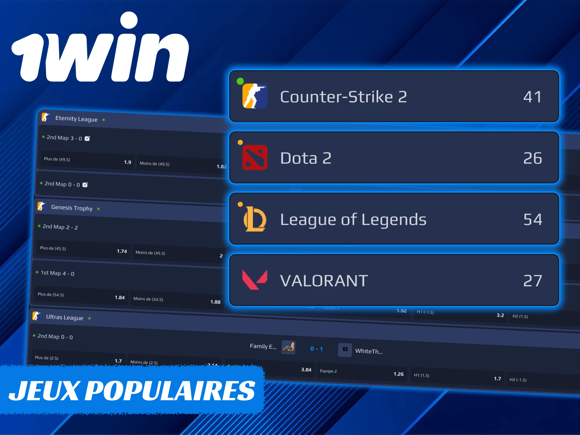 1Win propose une variété d'options de paris sur les jeux eSports.