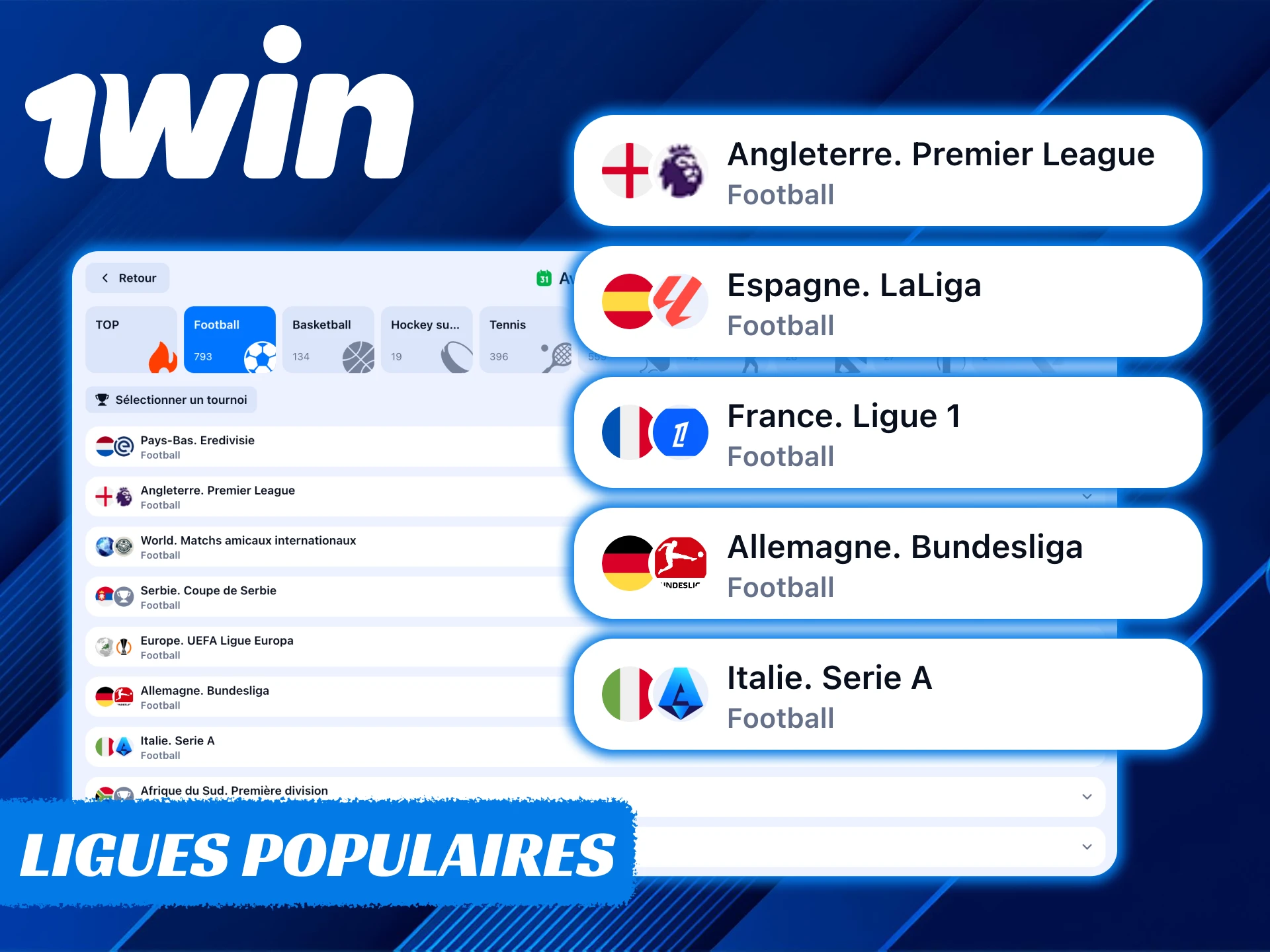 Vous pouvez trouver presque tous les événements footballistiques sur 1Win.