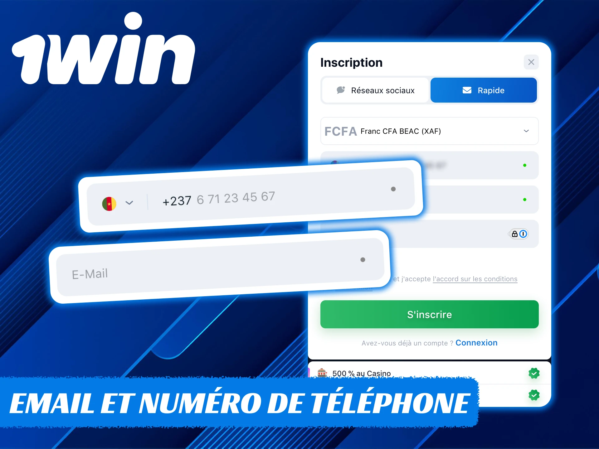 S'inscrire auprès de 1Win par e-mail ou par téléphone.