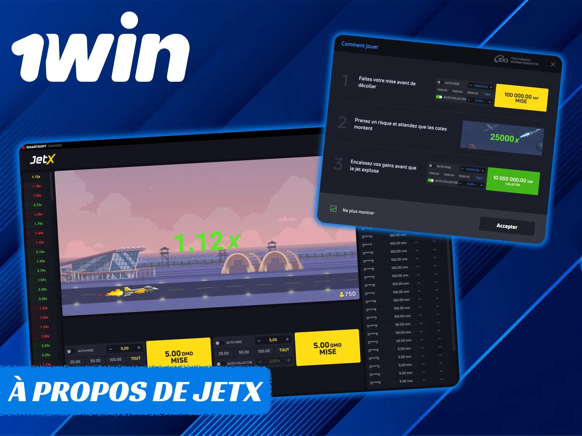 En savoir plus sur le jeu de crash 1Win JetX.