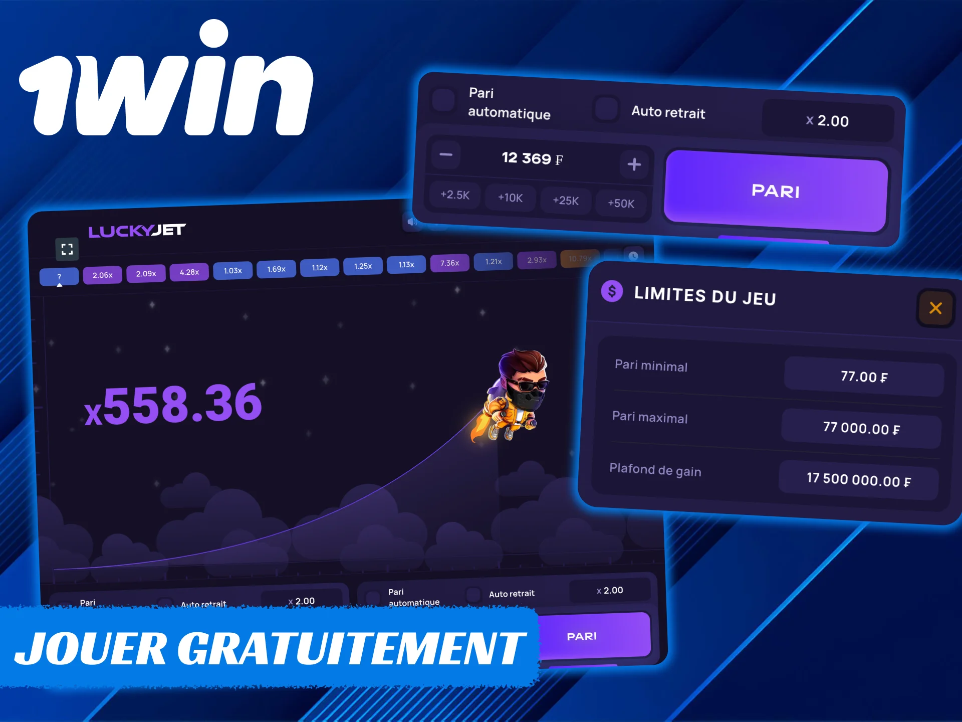 Essayez la version démo de Lucky Jet au casino 1Win.