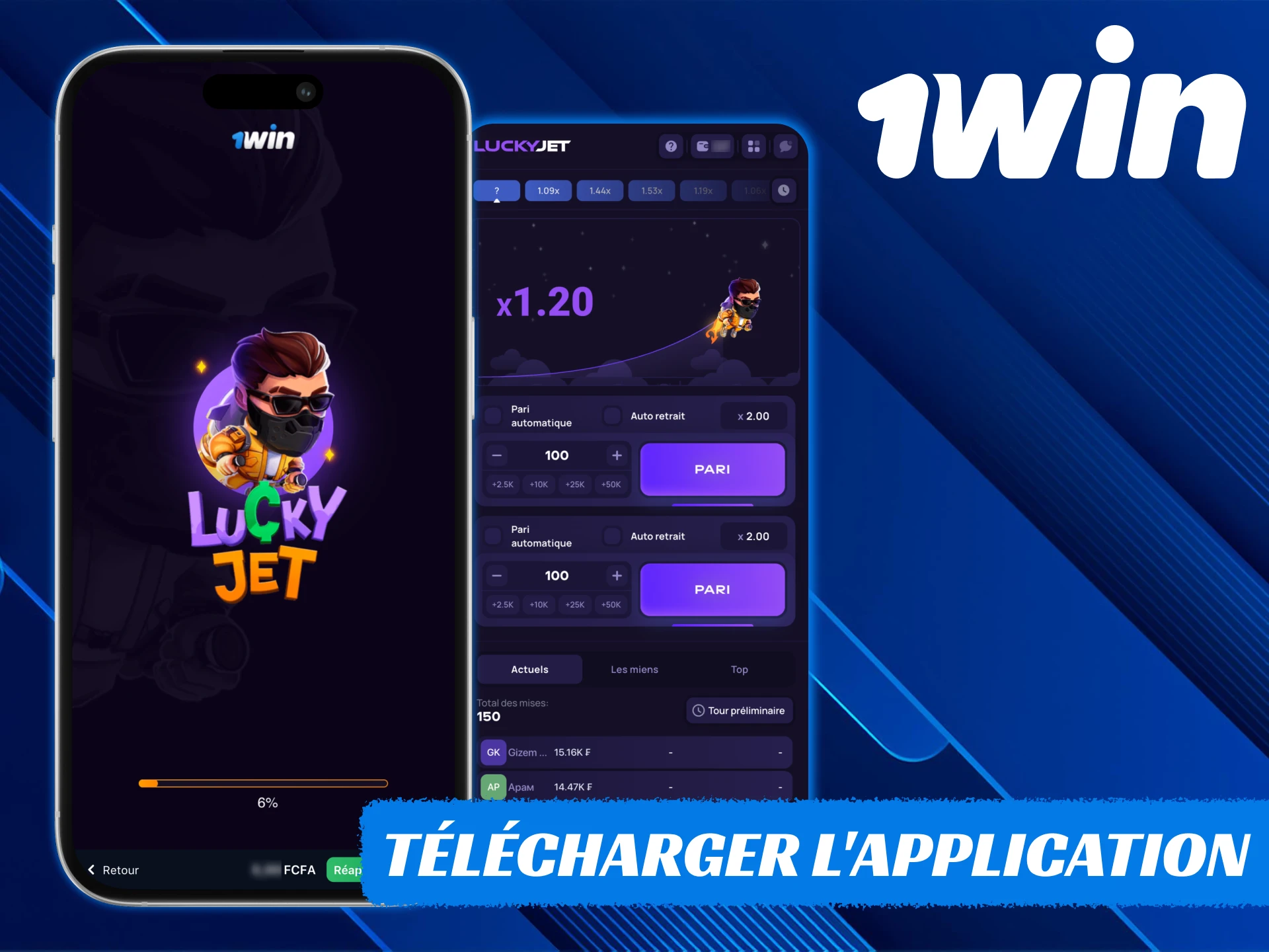 Vous pouvez utiliser l'application mobile 1Win pour jouer à Lucky Jet.