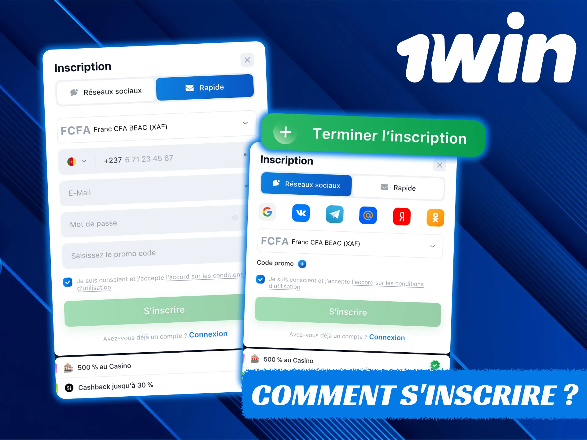 Apprenez comment ouvrir un compte auprès de 1Win.