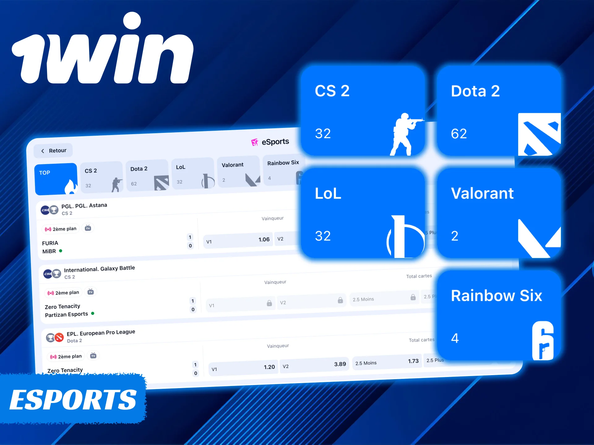 1Win propose une section entière consacrée aux eSports.
