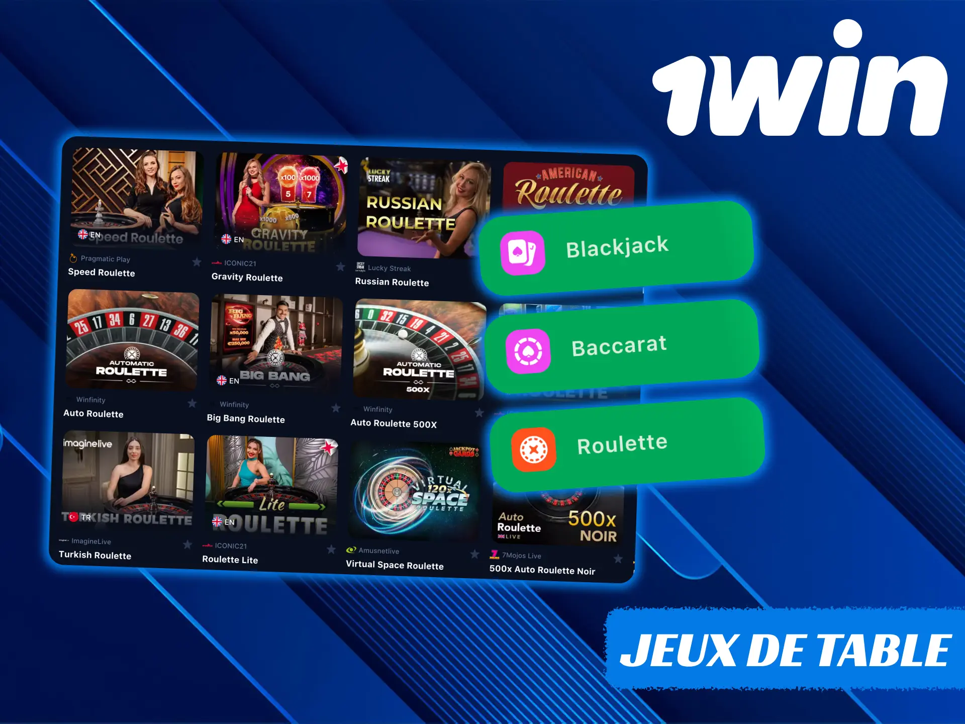 1Win propose une section de jeux de table classiques.