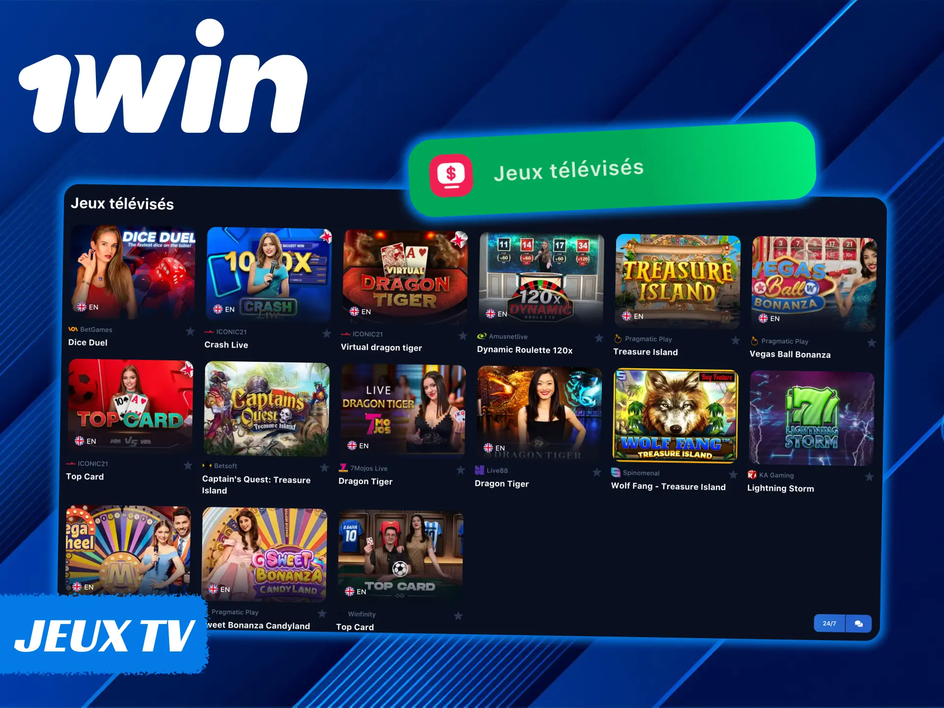 Essayez de jouer à la section des jeux télévisés 1Win.