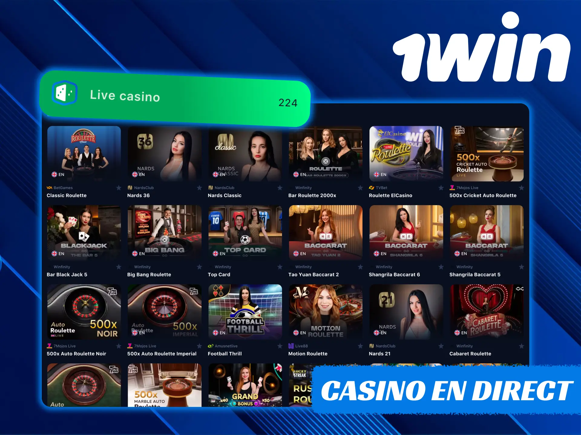Le casino en direct de 1Win propose plusieurs options de jeux.