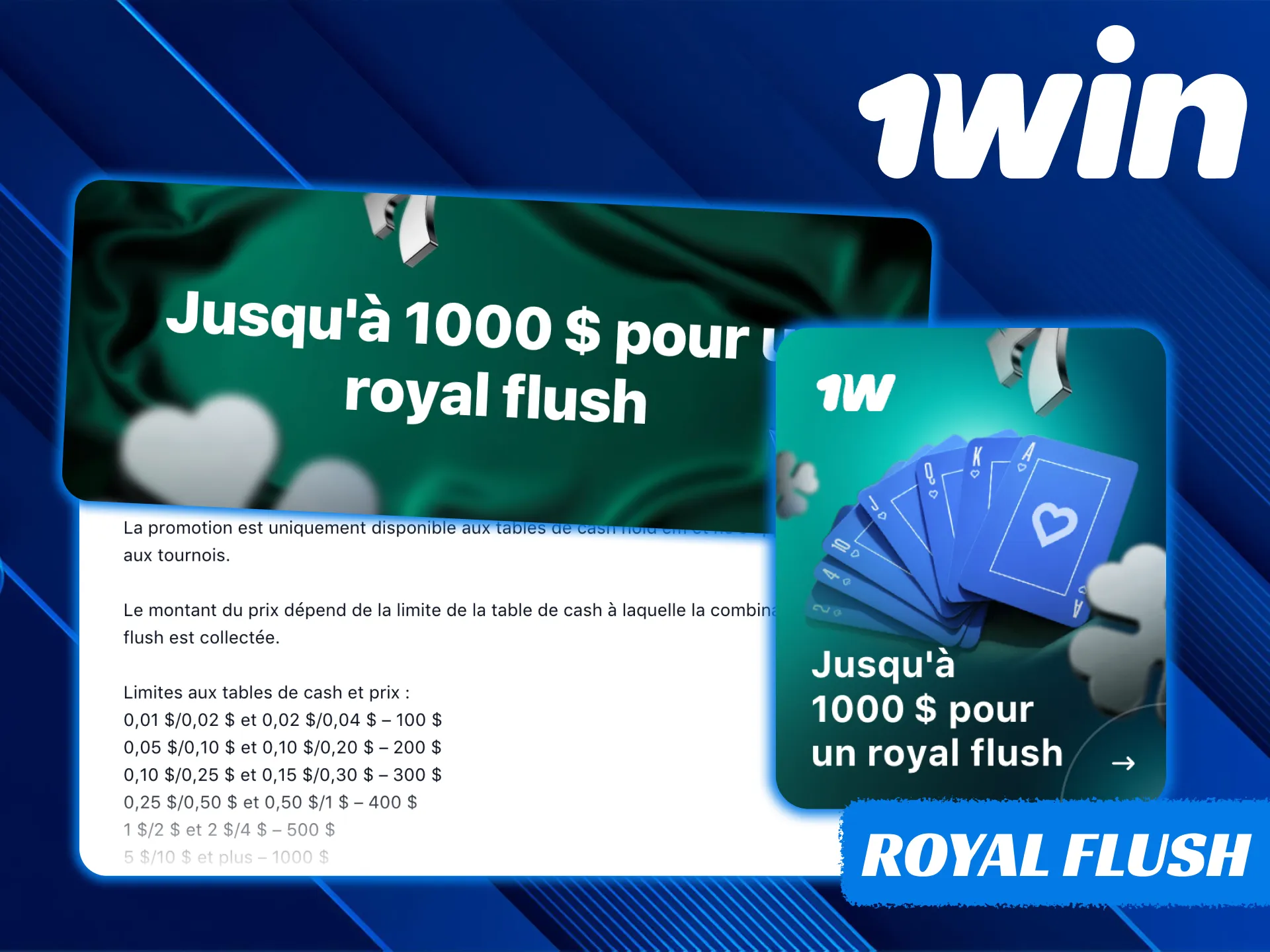 Vous pouvez obtenir une quinte flush royale au casino 1Win.